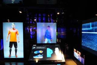 Life sized digital mannequins can be dressed via the touch screen podiums