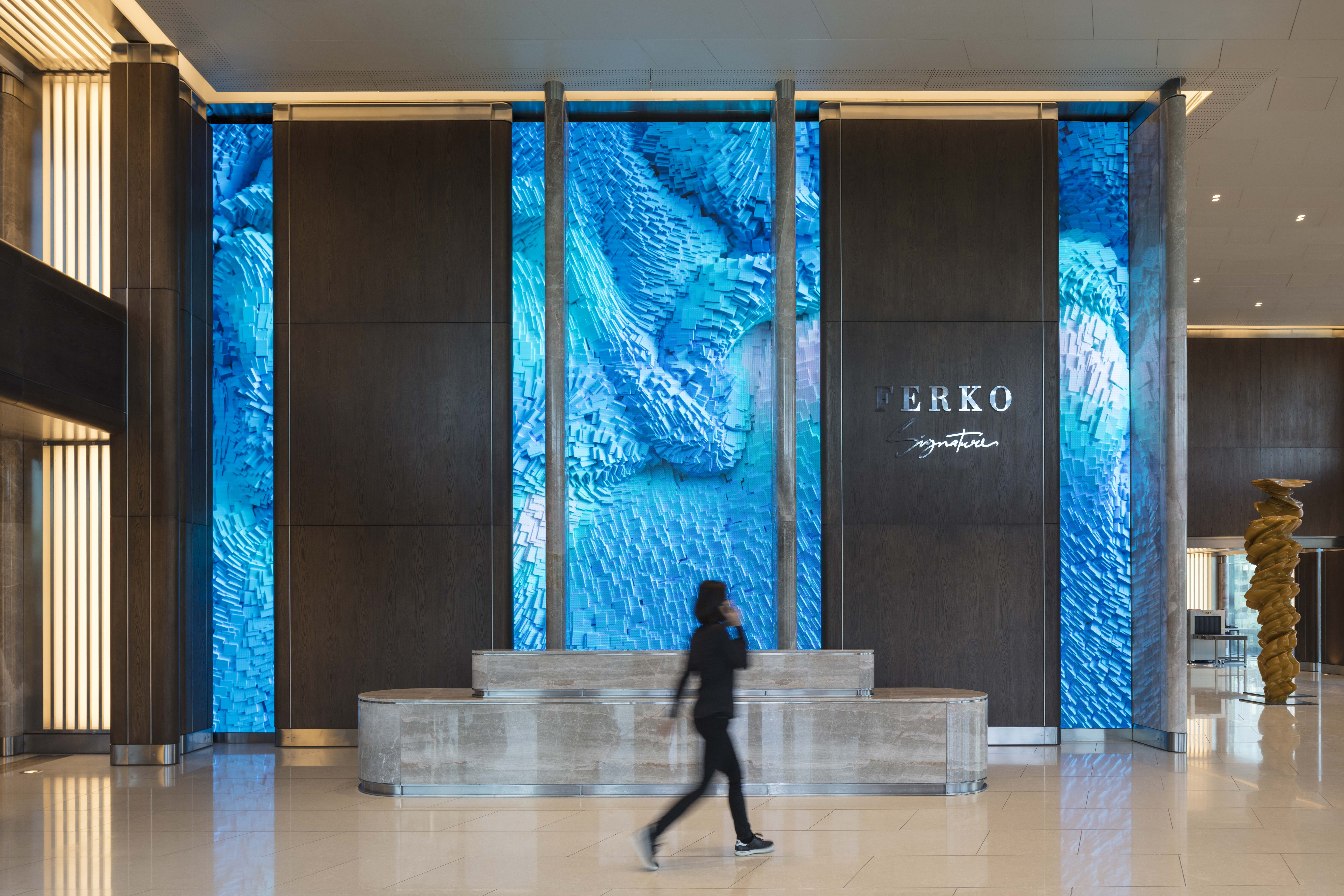 Ferko Signature hotel's reception features a unique digital painting, the living image uses data from the movement of the wind