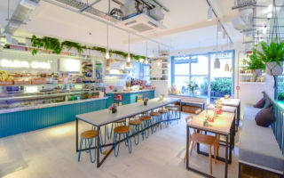 Farm Girl Café feels a world away from the bustling Carnaby Street below, providing a positive and energised haven for Sweaty Betty’s customers