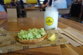 With avocado on sourdough and milk in a jar, there is a definite Hipster vibe at the Corner