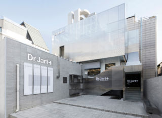 The industrial ducting exterior of Dr Jart+'s Filter Space in Seoul continues throughout the interior, creating a unique 'healthy beauty' concept 