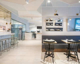 The playful mirrors provide 'people-watching' distraction for visitors to Orée Boulangerie 