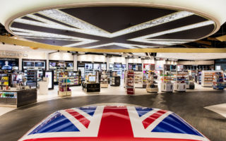 The interior design reflects the iconic British brands take centre stage at London Luton Airport.