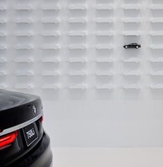 The single miniature car gives customers a sense of how they will stand out from the crowd when they buy a BMW 