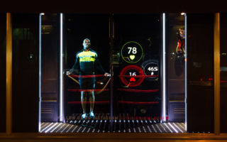 Holograms present sportsmen in action and the biometric tracking capabilities of Ralph Lauren's PoloTech shirt