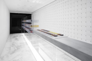 An all-white design puts the focus on the brightly patterned chocolate blocks.