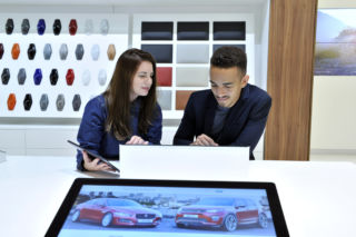 Customers can customise and personalise their vehicle in the store’s ‘create’ space.