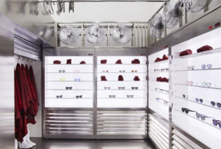 Products are curiously displayed in a walk-in meat locker.