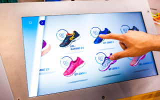 Interactive screens, assist product selection as customers choose features to match their own personal requirements, narrowing down the product choice to find the most relevant shoe to meet their needs