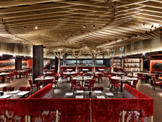 The 'forest' in Nobu's Tribeca restaurant creates a cocooning interior landscape for diners