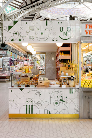 Midst the traders at Valencia's Mercado Central, visitors will find gourmet food stall Uno, featuring hand-decorated tiles. Hayon playfully honouring the traditional market