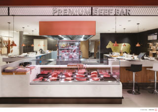 A premium beef bar offers specialist cuts along with counter dining.