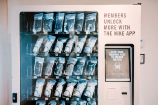 A vending machine lets NikePlus fans download fortnightly freebies.
