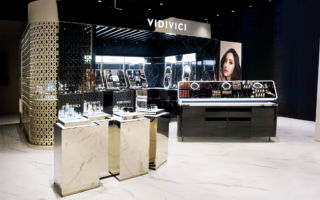 The rich materiality and brand pattern provide a strong brand presence for the launch of luxury South Korean beauty brand VidiVici
