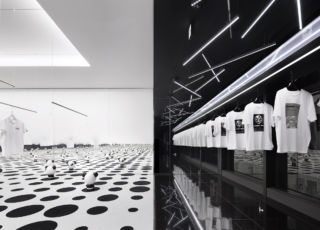 The striking contrast of the monochrome interior 